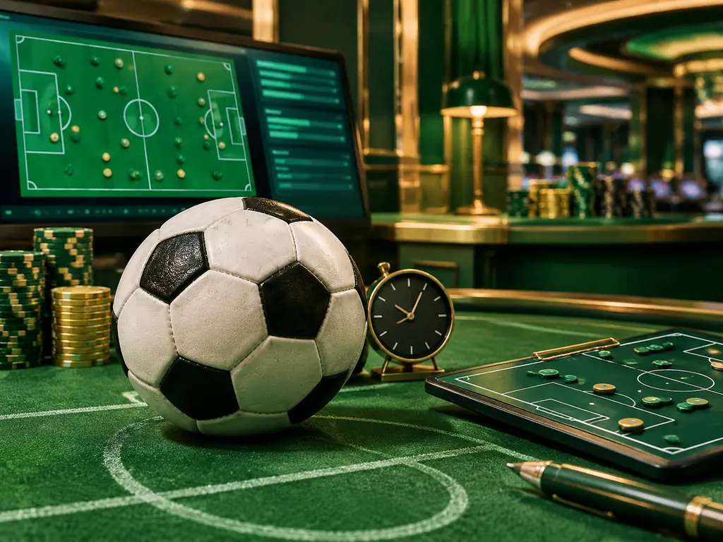 Bola sepak dan papan waktu kosong di ruang kasino olahraga
