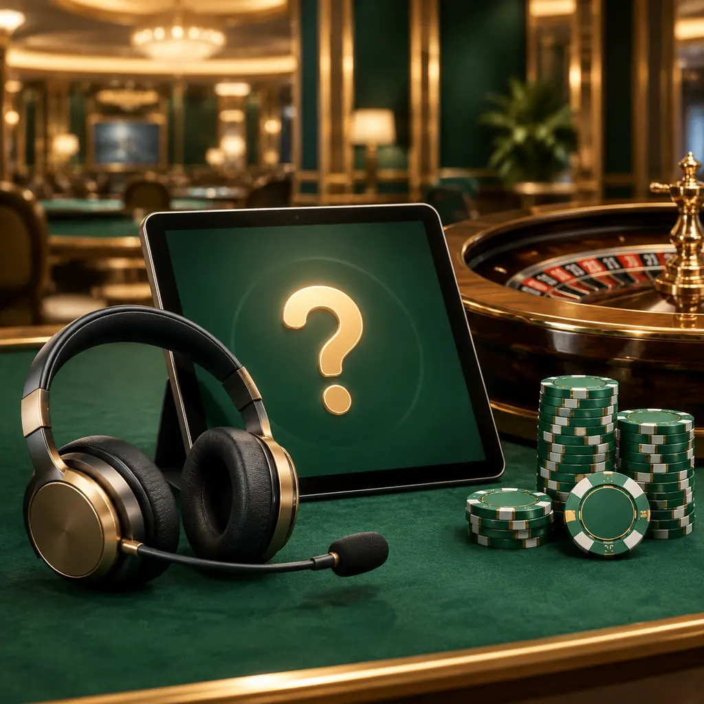 Headset dan tablet di samping meja roulette kasino