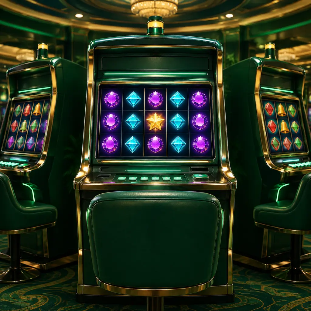 Mesin slot bertema permata dengan lima gulungan di ruang kasino